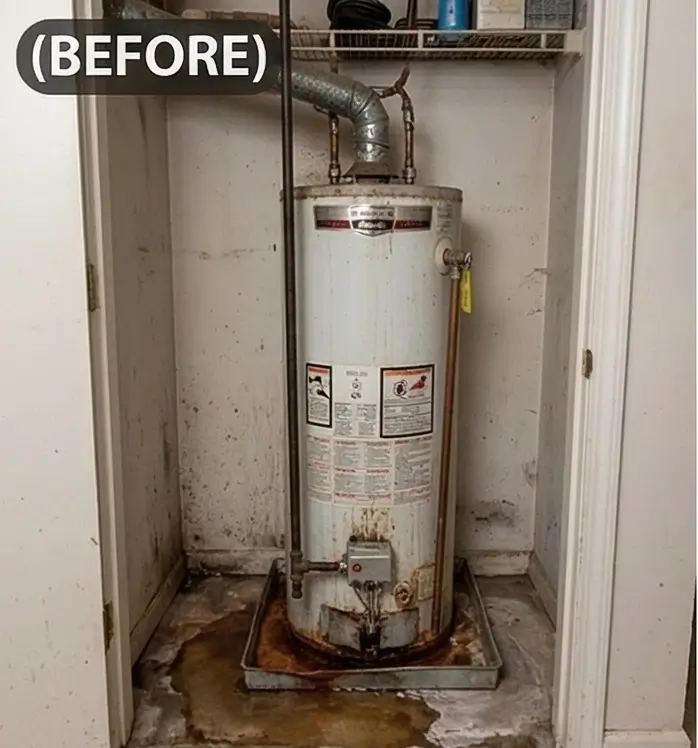 Before: old water heater